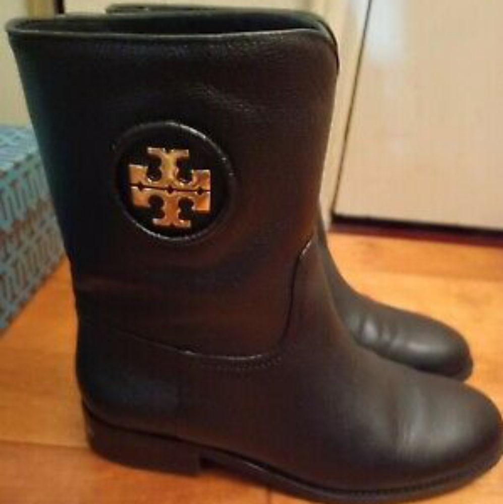 Like New Tory Burch Hallie Mid Shaft Black Leather Boots Size 8